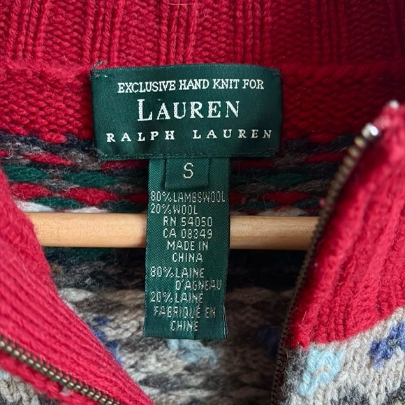 Lauren Ralph Lauren Hand Knit Lambswool Fair Isle Zip Cardigan Sweater SMALL - Picture 5 of 5